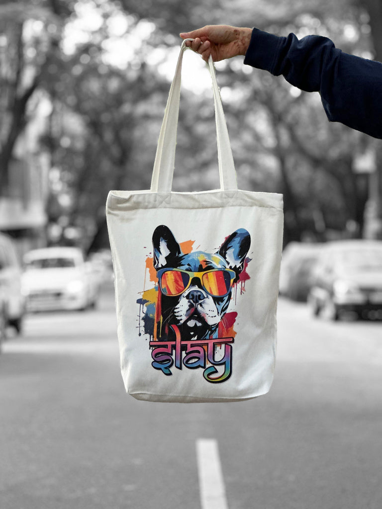 Slay design dog tote bag french bulldog