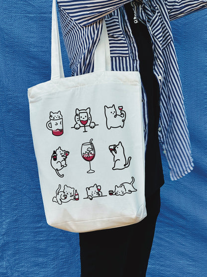 Cat and wine Deisgn Tot bag