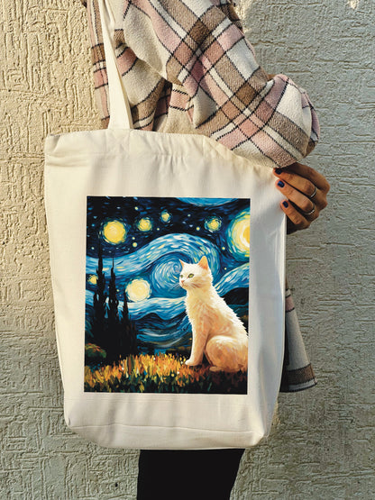 Starry Night Feline Tote Bag